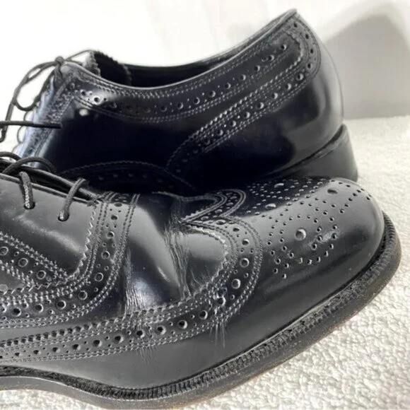 Vintage Florsheim Black Leather Lexington Wingtip Oxford Lace Up Dress Shoes 7D - Picture 8 of 14